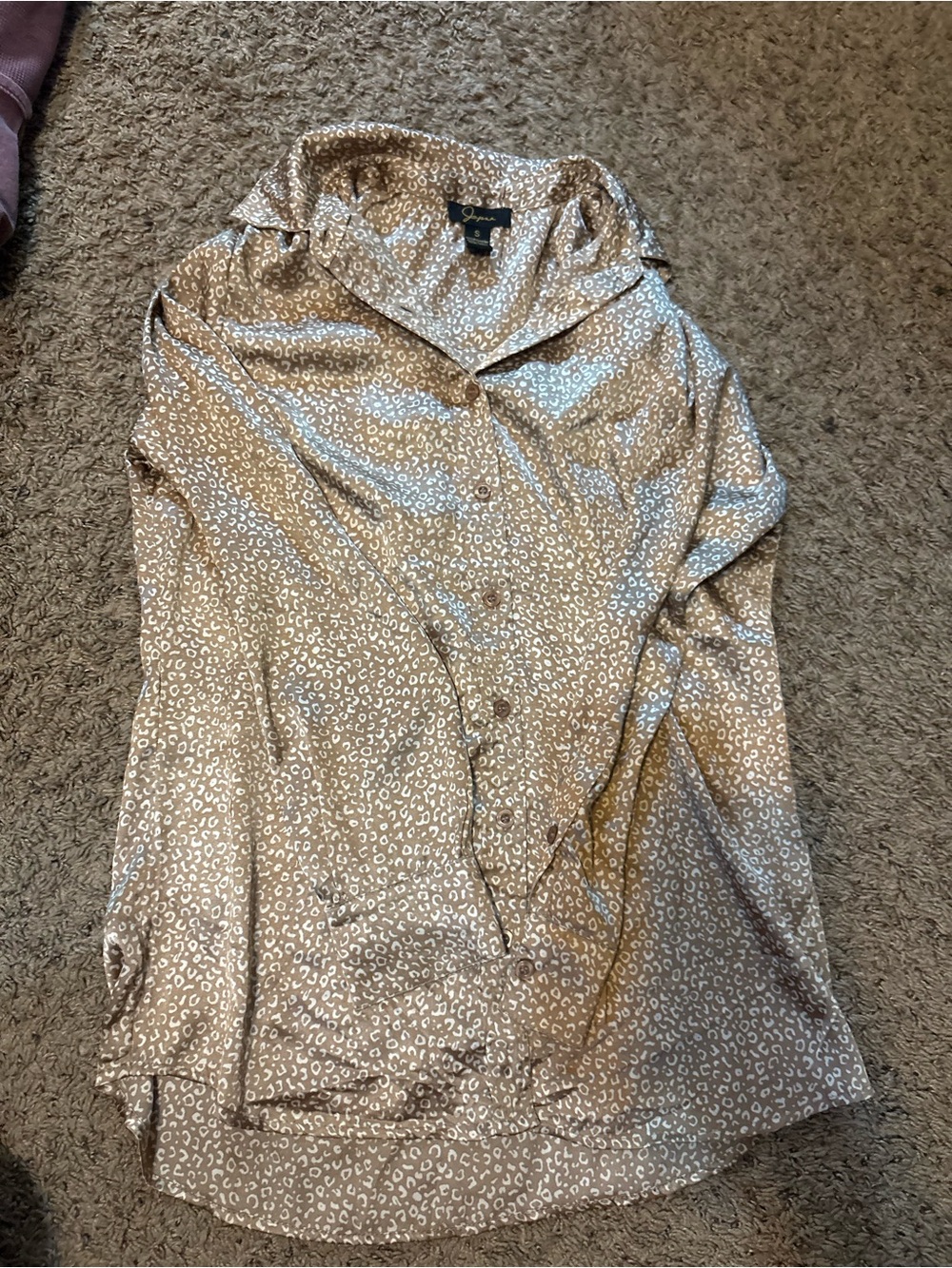 Cream Leopard Print Button-Down Blouse